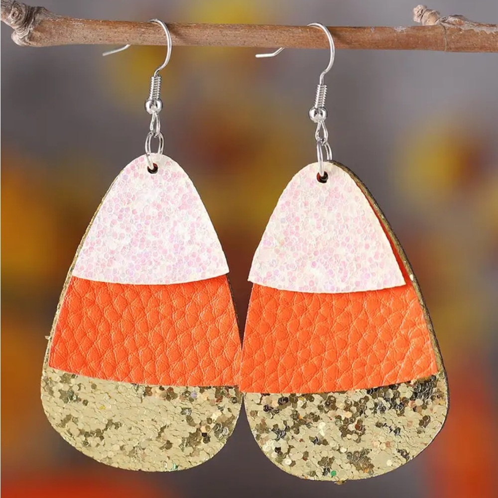 Candy Corn Faux Leather Dangle Earrings